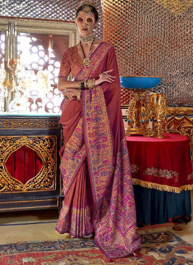 Silk Pink Festival Wear Printed Saree